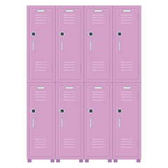 Flat illustration Closed metal school lockers pink color.Two rows .