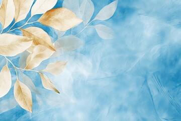 Background of beige leaves on a blue textured background.