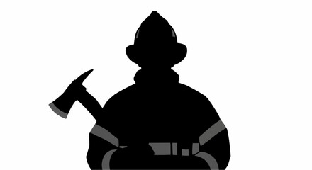 Obraz premium Firefighter Silhouette Vector – Emergency Responder, Fireman, and Rescue Worker Illustration