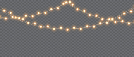 Vector Christmas lights on a transparent background. Christmas light PNG. Set of Christmas glowing garlands. For advertising invitations, web banners, postcards. Vector. Christmas decoration, LED lam	