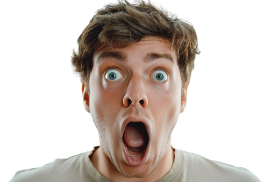 Man showing shocked and surprised facial expression in close-up view.