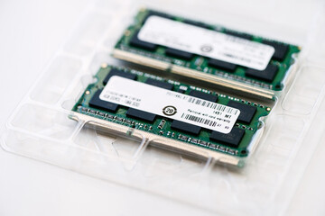 Memory chip for a computer on clear white case