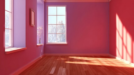 Fototapeta premium Modern Violet Apartment Interior Design Featuring Stylish Furniture and Warm Sunlight for Cozy Vibe
