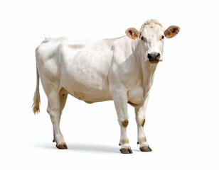 Pristine white cow stands gracefully isolated on a clean bright studio background