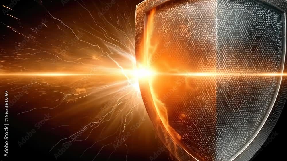 Poster protective shield emits powerful energy burst in dynamic visual display showcasing strength and resi