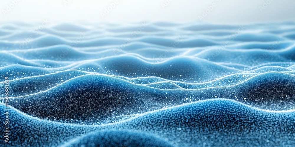 Poster cyan digital wave surface with interconnected grids and clean dots, abstract technology background
