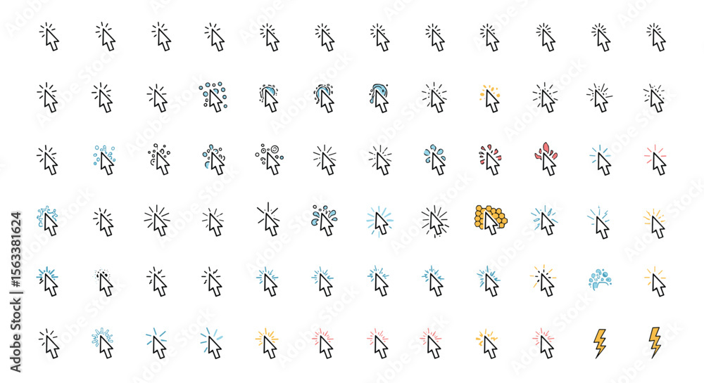 Fototapete Collection of Diverse Computer Cursor Icons and Pointer Styles for Digital Interfaces and Web Design Elements 