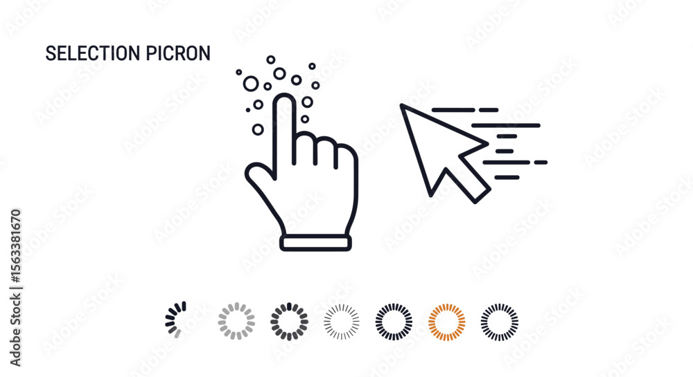 Fototapete Computer cursor and clicking finger icons representing digital interaction navigation and user interface actions through pointing devices