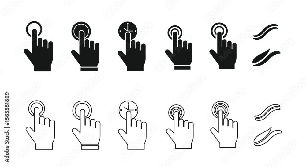 Fototapete Collection of hand cursor icons representing digital interactions touch screen gestures and user interface navigation elements