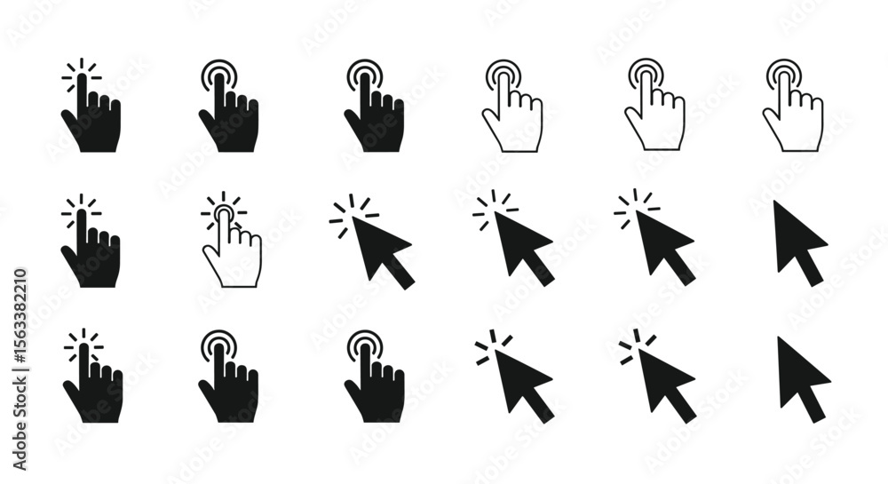 Fototapete Collection of diverse cursor pointer icons illustrating user interaction and digital navigation techniques