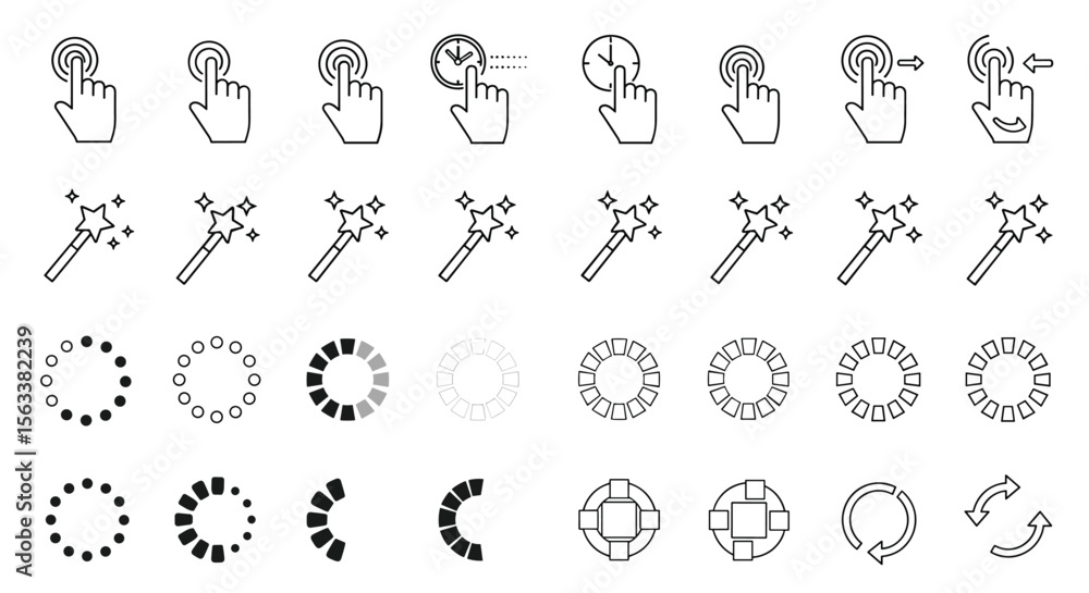 Fototapete collection of various user interface loading indicators and interactive element cursors for digital 