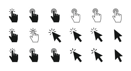 Collection of diverse cursor pointer icons illustrating user interaction and digital navigation techniques