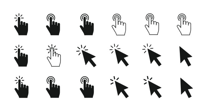 Collection of diverse cursor pointer icons illustrating user interaction and digital navigation techniques