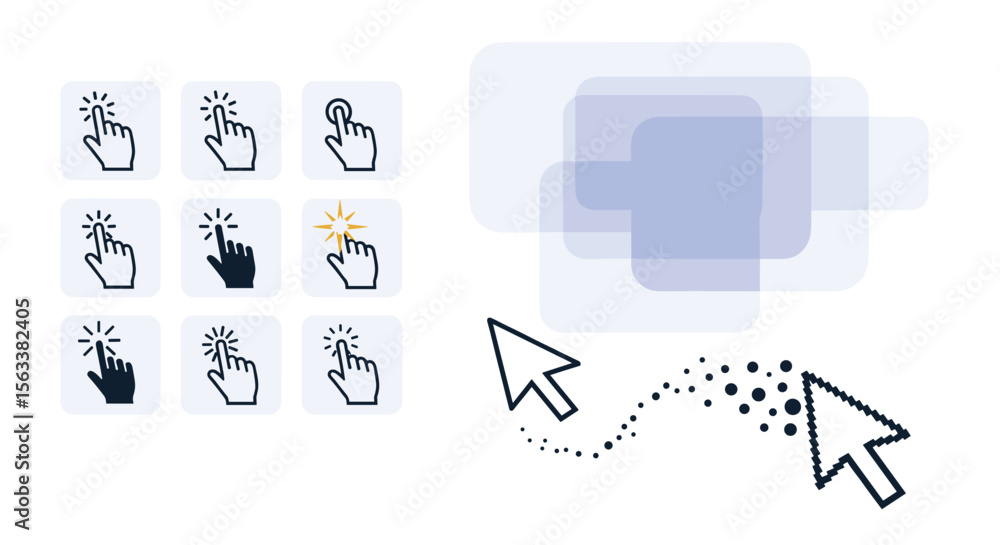 Fototapete Exploring the diverse range of user interface click and pointer icon styles for digital navigation and interaction design concepts