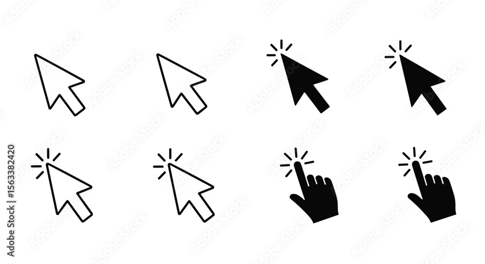 Fototapete Collection of cursor icons including arrow pointer and hand cursor variants for digital interface navigation and interaction design elements