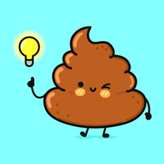 A cartoon poop character has a brilliant idea with a lightbulb above its head.