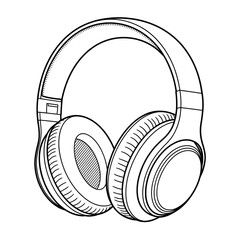 headphones on black background coloring page line art 