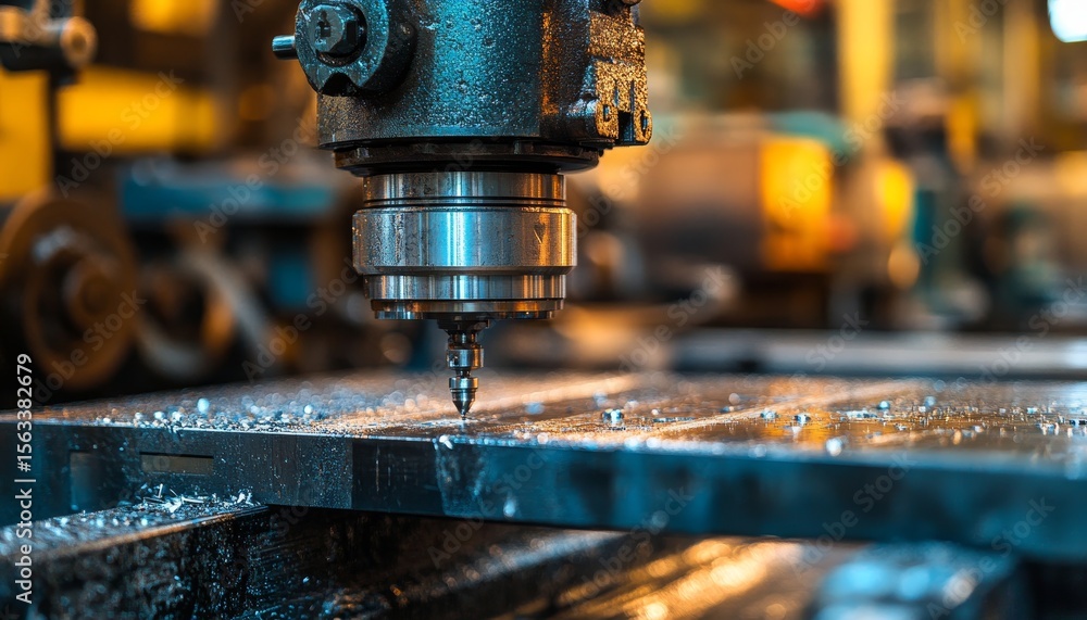 Poster high-precision engineering process for metal part manufacturing with automated milling machines