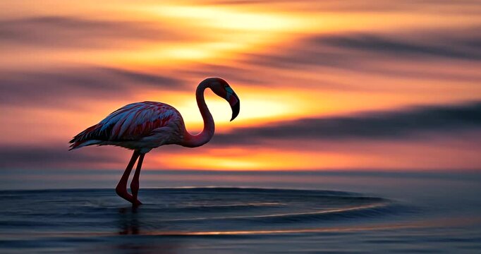 flamingo at sunset