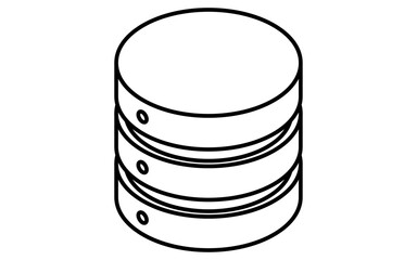 Obraz premium Data server isometric line icon with stacked cylindrical shape representing database or storage, black and white