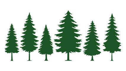 A row of evergreen tree silhouettes in various sizes