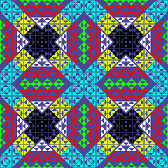 Colorful geometric seamless pattern set with floral and mosaic decorative designs