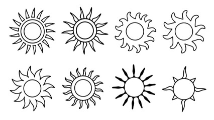 Hand Drawn Sun Icons Set of  Line Vectors