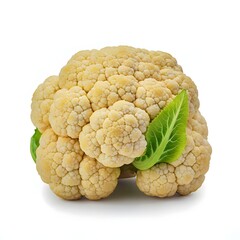 cauliflower on white background, A fresh head of cauliflower with vibrant green leaves is showcased against a transparent background