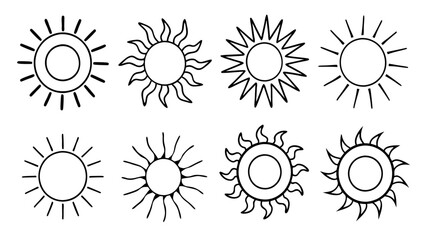 Hand Drawn Sun Icons Set of  Line Vectors