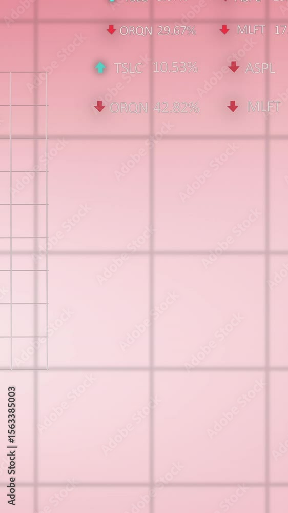 Poster animation of financial data processing and statistics over pink background