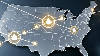 Visual representation of connectivity across the United States highlighting key locations and network interactions