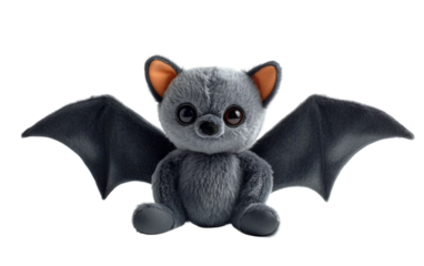 Adorable baby bat plush toy designed with Halloween theme perfect for spooky season decor and gifts isolated on transparent background PNG