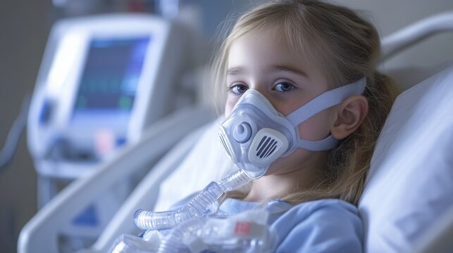 Child receiving respiratory treatment in medical facility at nighttime - Powered by Adobe
