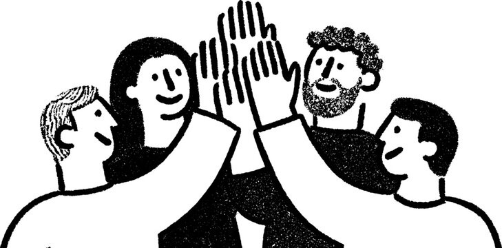 Cheerful team high five celebration for success and unity