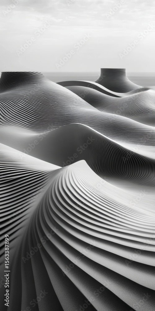 Poster monochrome wave patterns flowing gently to create abstract backgrounds with hypnotic movement design