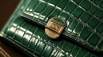 Emerald Green Crocodile Leather Purse Clasp Detail