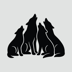 Silhouette howling wolf pack animal vector illustration