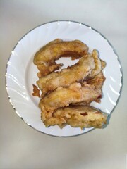 Close-up of a plate of fried bananas