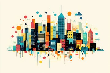Vibrant Cityscape Illustration Modern Architecture Colorful Buildings