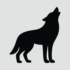 Silhouette howling wolf standing sideways wildlife animal vector illustration