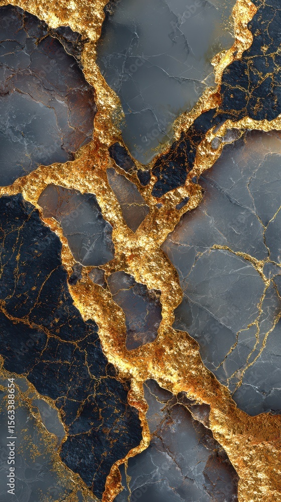 Poster flowing patterns of dark and gold marble create an elegant design suitable for various decor styles