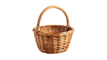 Woven wicker basket with arched handle, isolated on transparent background, ready for easter eggs, picnic supplies, or other items