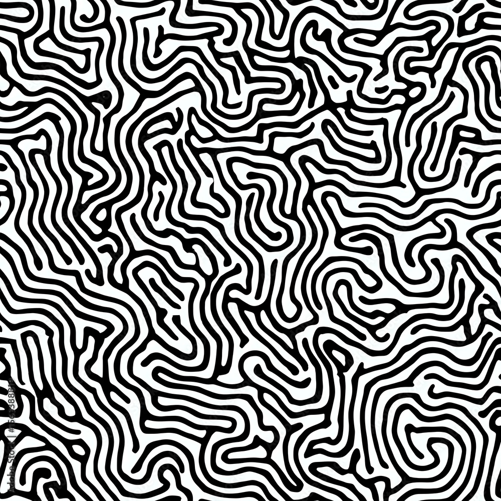 Poster abstract black and white wavy lines creating organic flowing pattern. seamless repeating background 