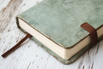 Pale green textured notebook bound with brown cord for stylish note taking and organization