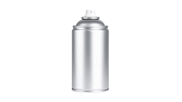 Silver spray paint can isolated on transparent background, ideal for projects related to graffiti, street art, or diy projects