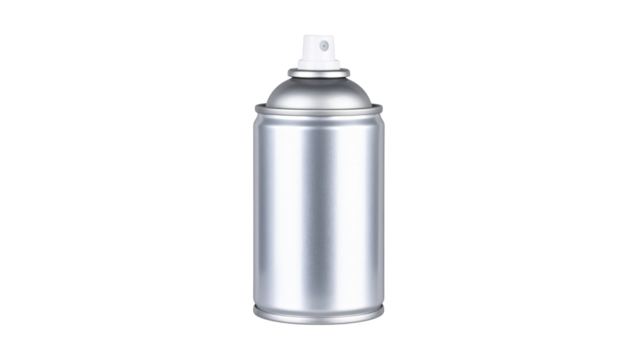 Silver spray paint can isolated on transparent background, ideal for projects related to graffiti, street art, or diy projects