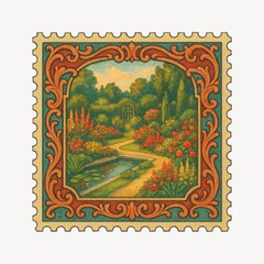 Obraz premium Vintage garden postage stamp