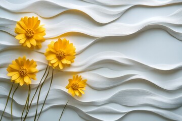 Vibrant yellow blossoms on soft white textured paper creating a beautiful contrast