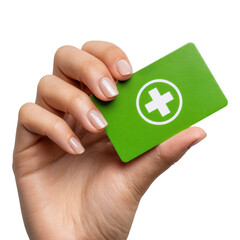 Health insurance card in hand showing protection and guarantee for medical treatment and support, symbolizing safety and care
