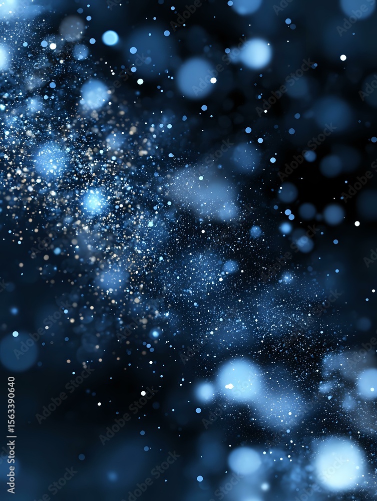 Poster glowing blue particles and bokeh lights scattered on dark background create magical atmosphere for f